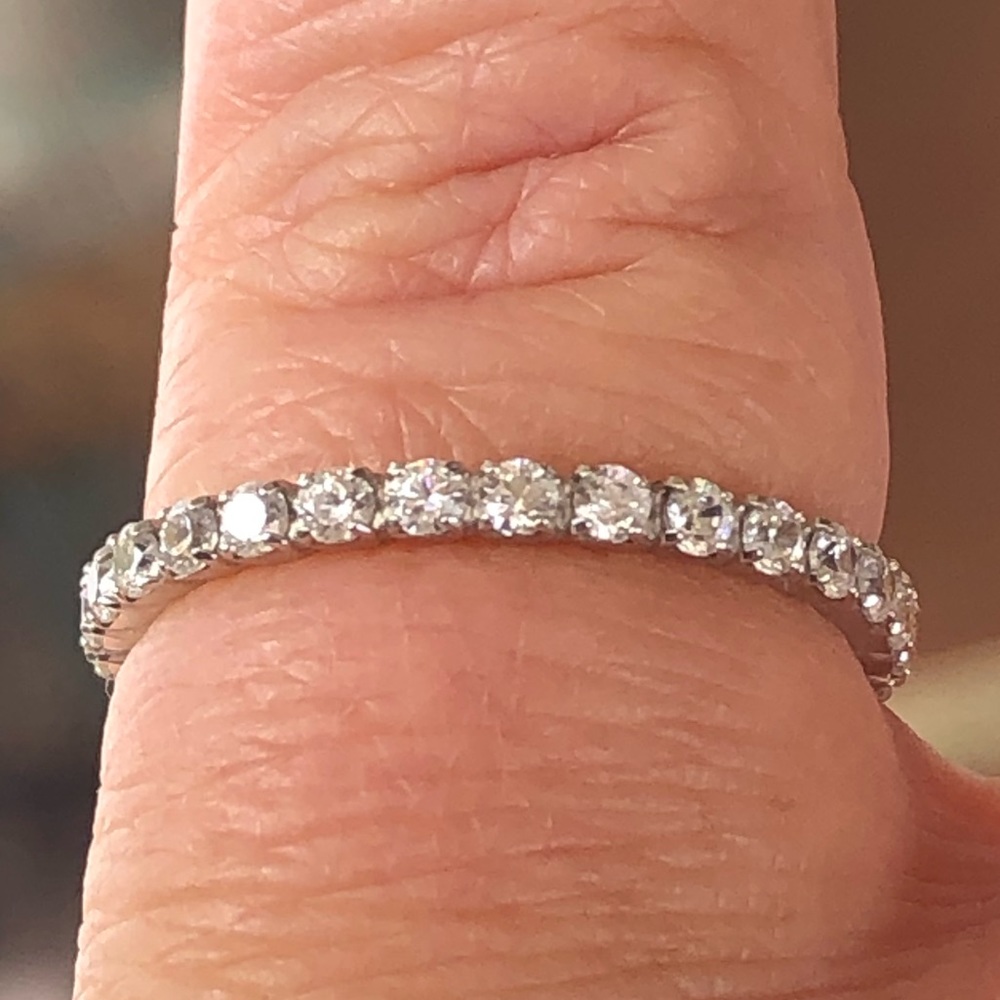 14k White Gold Anniversary Wedding Band CZ’s Italy